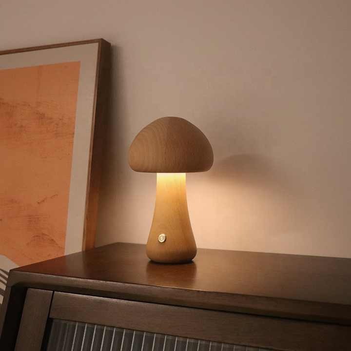 Rechargeable Wooden Mushroom LED Night Light