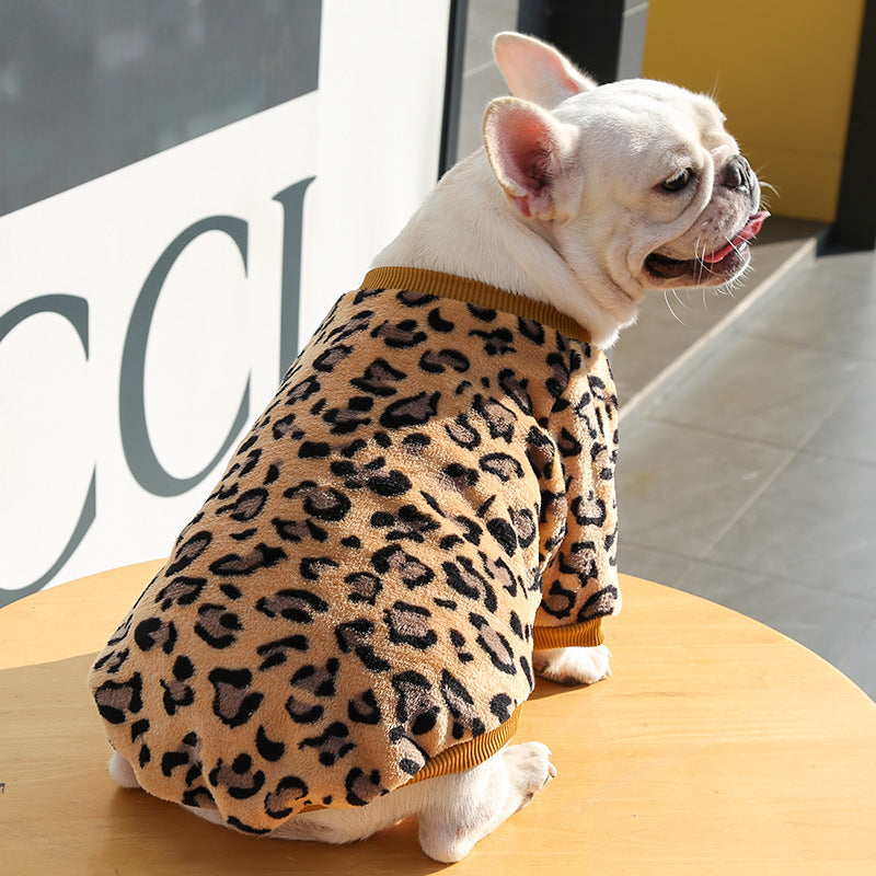 Coral-Fleece Leopard Pajama Jacket for Dogs