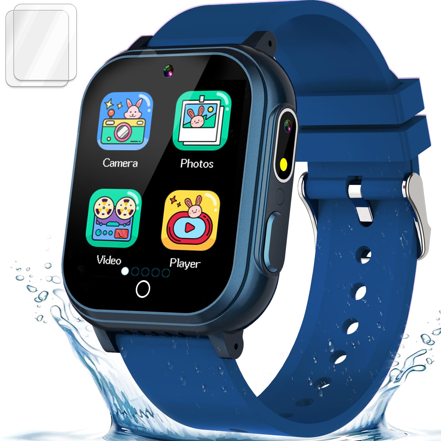 Kids Smart Watch Gift for Ages 3-12 IP67 Waterproof 32 Puzzle Games HD Touchscreen Dual Camera Video Pedometer Music Player Kids Watch Toy Birthday Gifts for Boys Ages 5 6 7 8 9 10 (Blue)