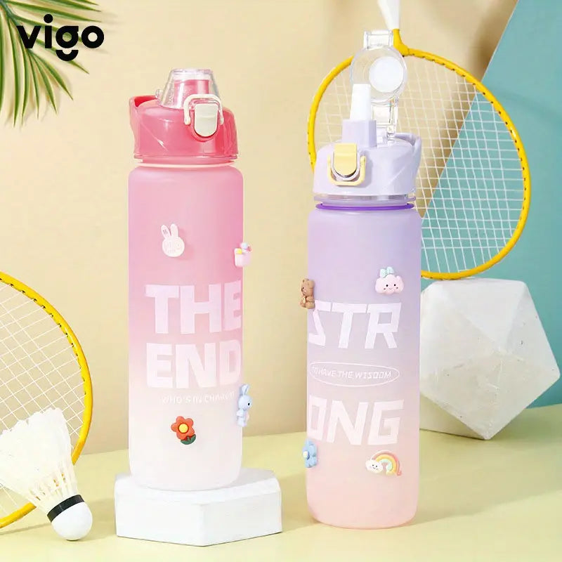 Gradient Color Large Capacity Water Bottle with Straw