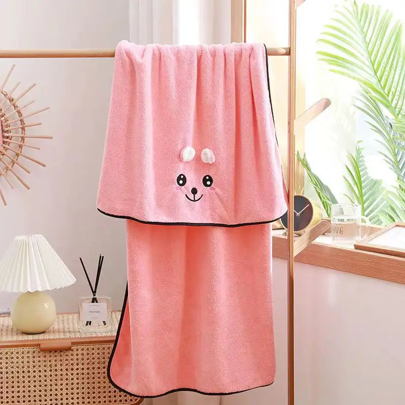 Cartoon Cute Pattern Coral Fleece Bath Towel 27.5x55 In