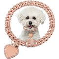 Hillban Dog Chain Rose Gold-Plated Diamond Collar with Heart Rhinestones Jewelry Accessori