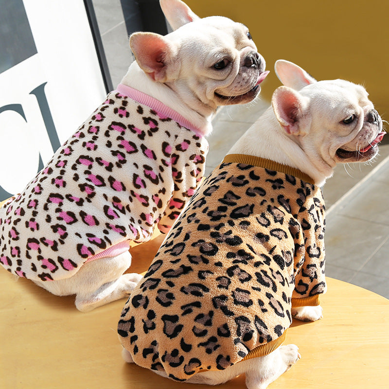 Coral-Fleece Leopard Pajama Jacket for Dogs