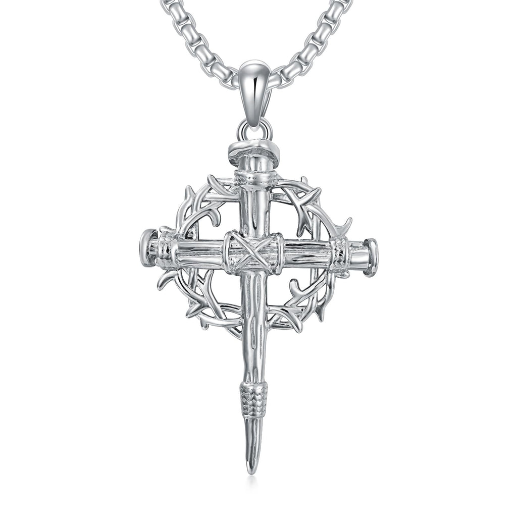 Lattd Nail Cross Necklace 925 Sterling Silver Crow of Thorn Nail Cross Pendant Christian J