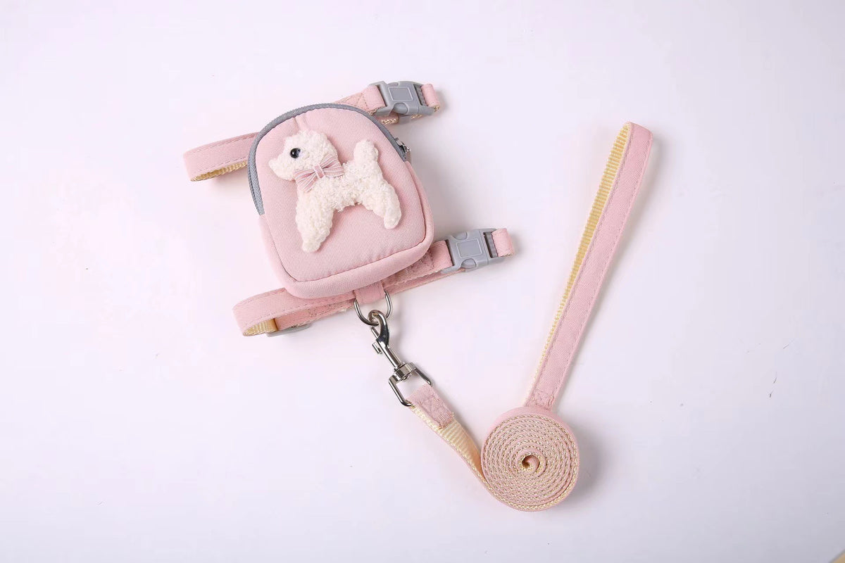 Teddy Bear Pet Backpack-Style Harness with Traction Rope