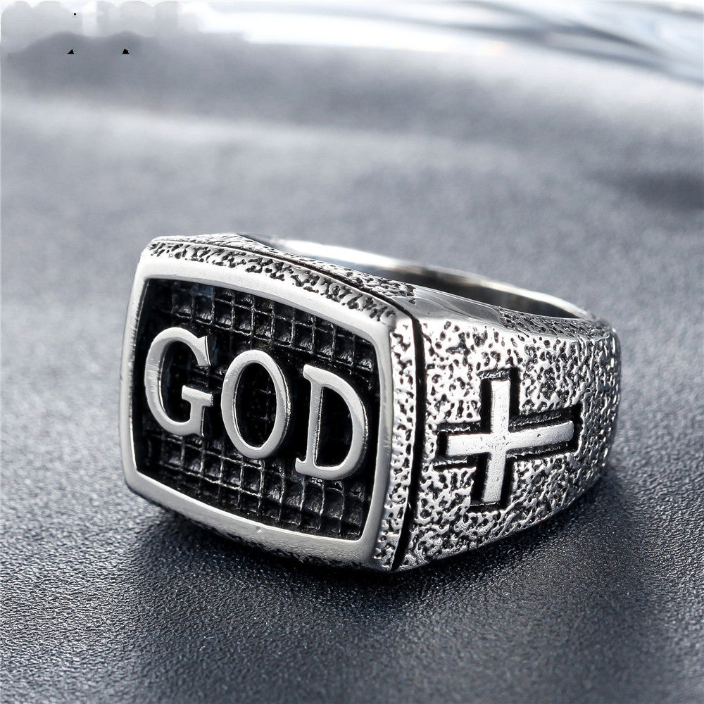 retro religious cross men's titanium steel ring