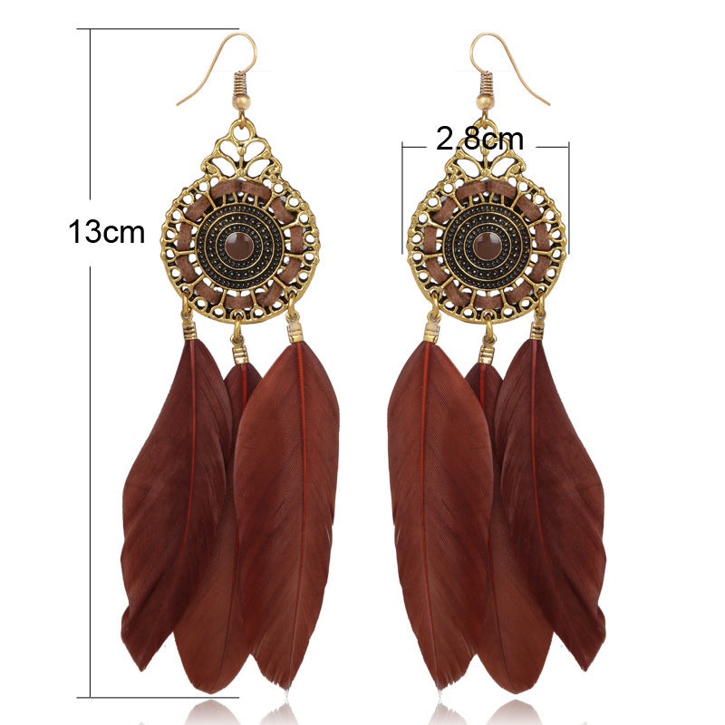 Brown Feather Statement Earrings - Unique Religious Style