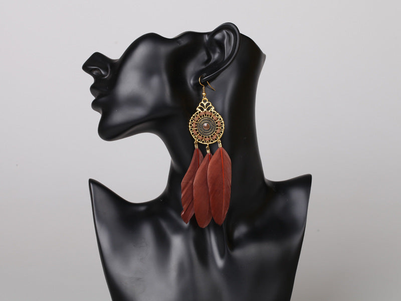 Brown Feather Statement Earrings - Unique Religious Style
