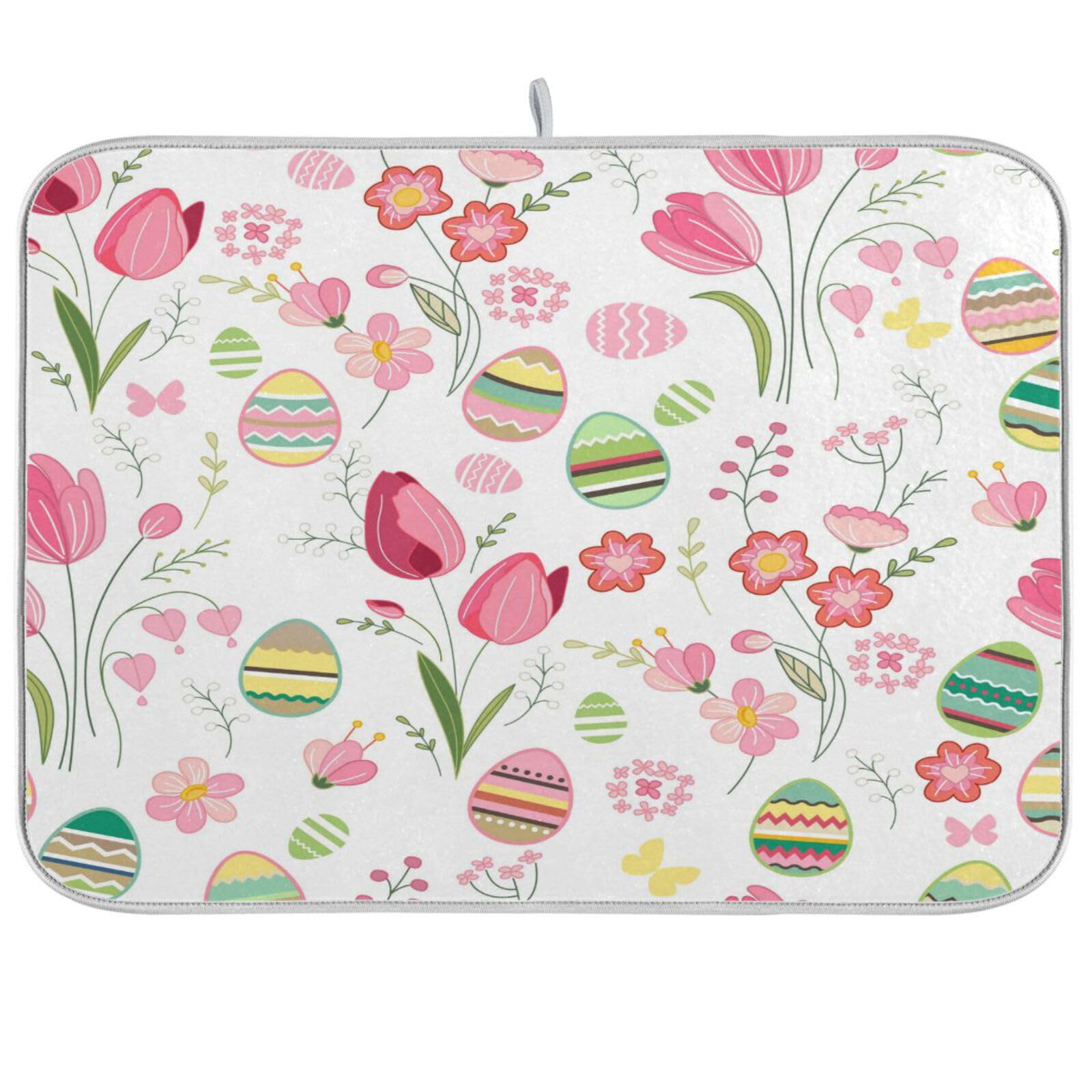 ALAZA Spring Eggs Flowers Easter Decorations Dish Drying Mat for Ki...