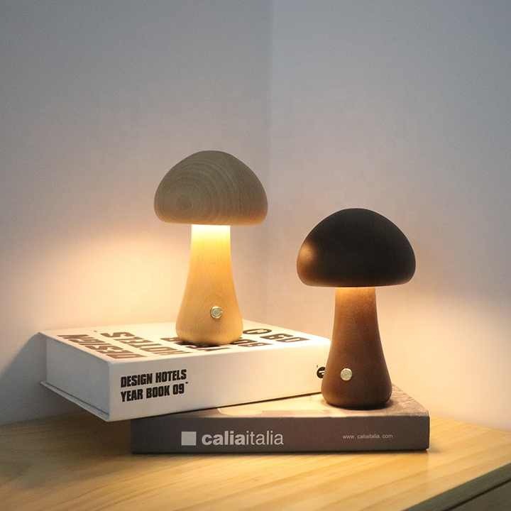 Rechargeable Wooden Mushroom LED Night Light