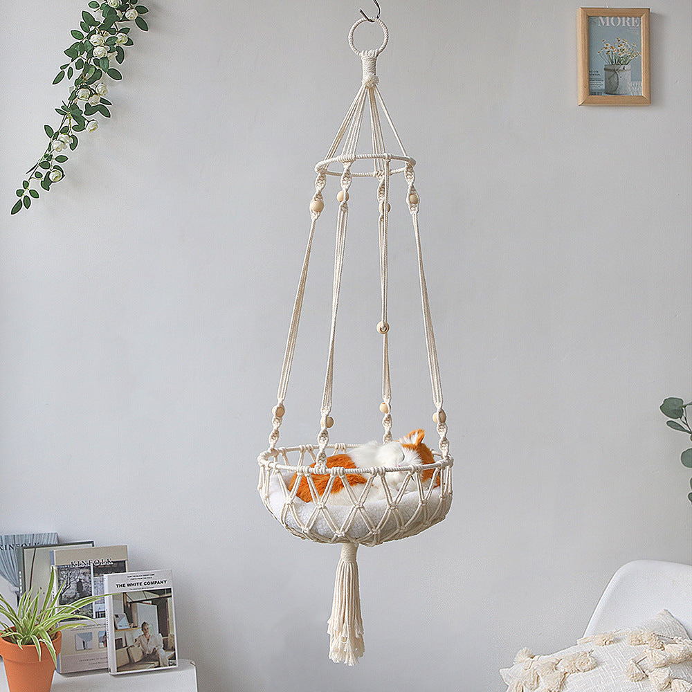 Large White Macrame Cat Hammock