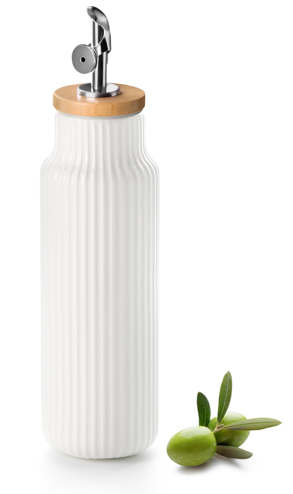 Nucookery Ceramic Olive Oil Dispenser Bottle for Kitchen 14 oz Opaque Oil and Vinegar Disp