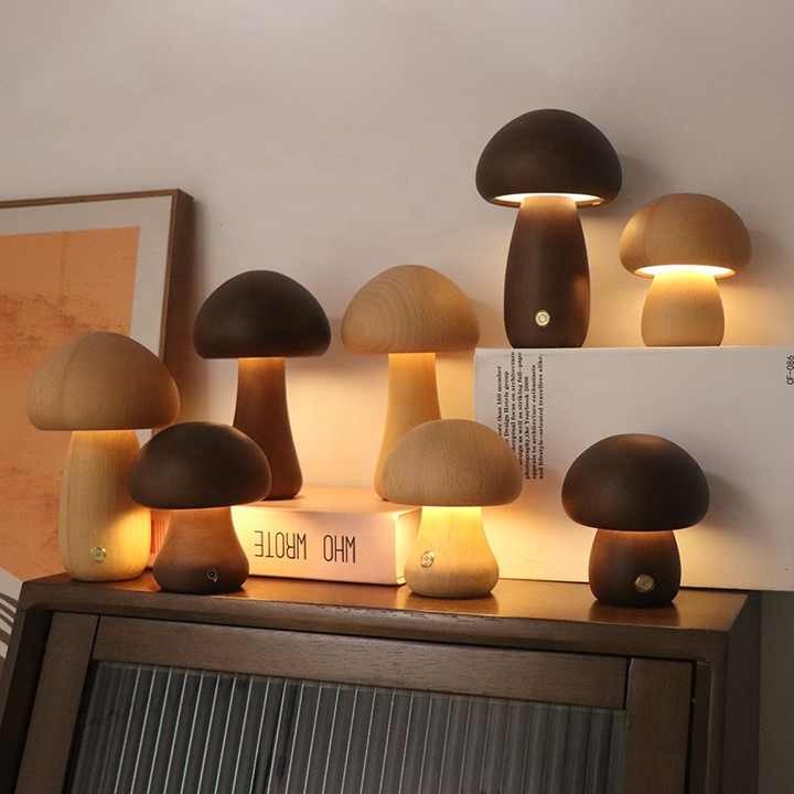 Rechargeable Wooden Mushroom LED Night Light