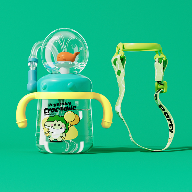 Children's Whale Cartoon Diving Fountain Water Bottle - Tritan Le...
