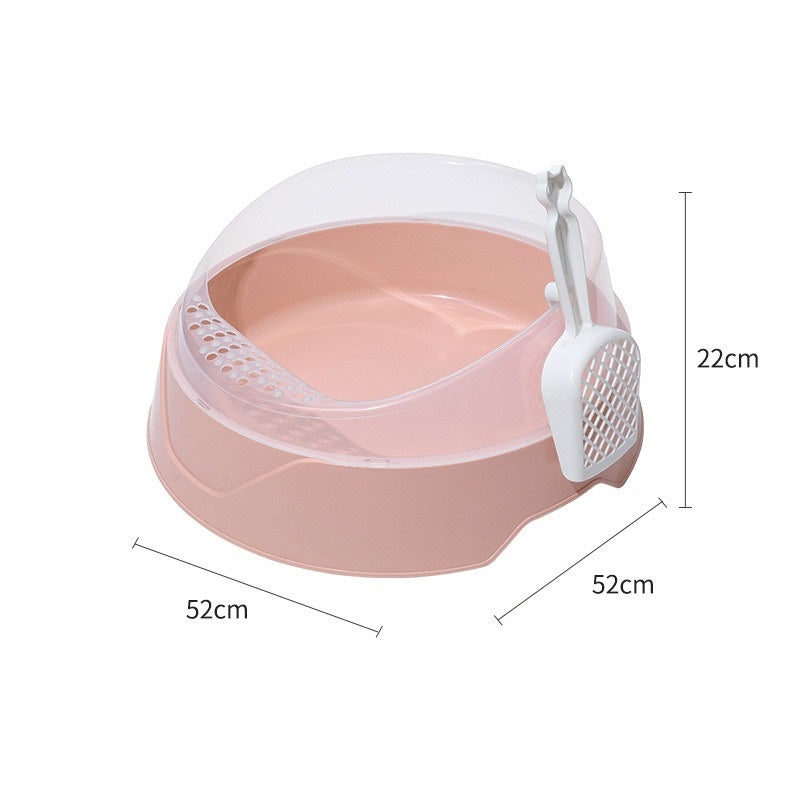 Large Semi-Enclosed Cat Litter Box with Shovel — Easy Clean Covered Cat Toilet