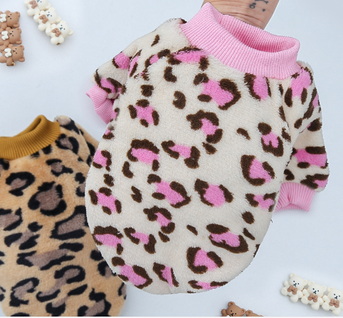 Coral-Fleece Leopard Pajama Jacket for Dogs