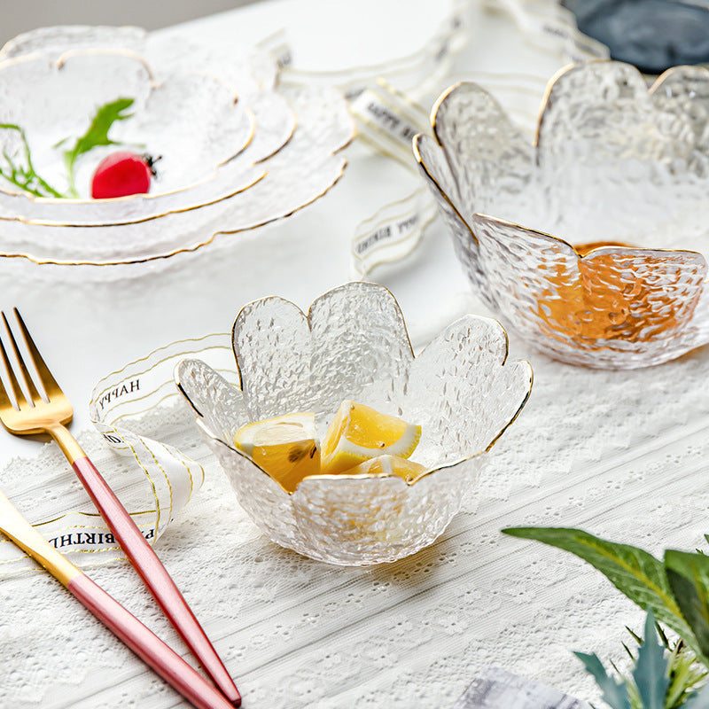 Japanese Hammered Petal Glass Bowl Plate Set