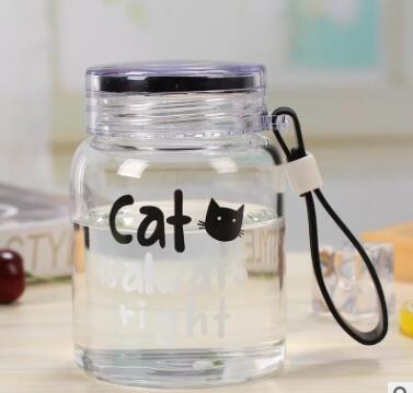 Cute Portable Cat Glass Cup with Strap
