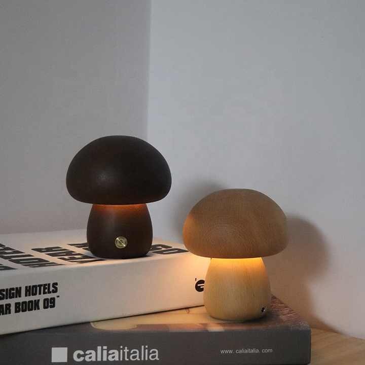 Rechargeable Wooden Mushroom LED Night Light
