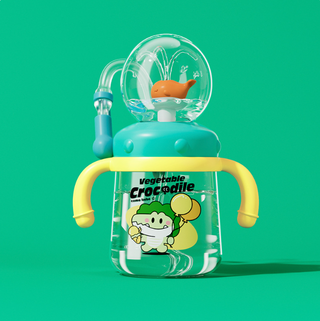 Children's Whale Cartoon Diving Fountain Water Bottle - Tritan Le...