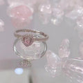 Elegant Pink Love Adjustable Zircon Ring and Bracelet
