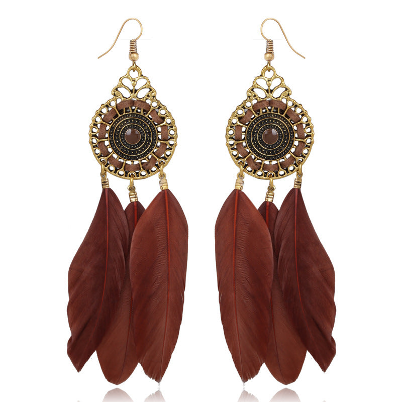 Brown Feather Statement Earrings - Unique Religious Style