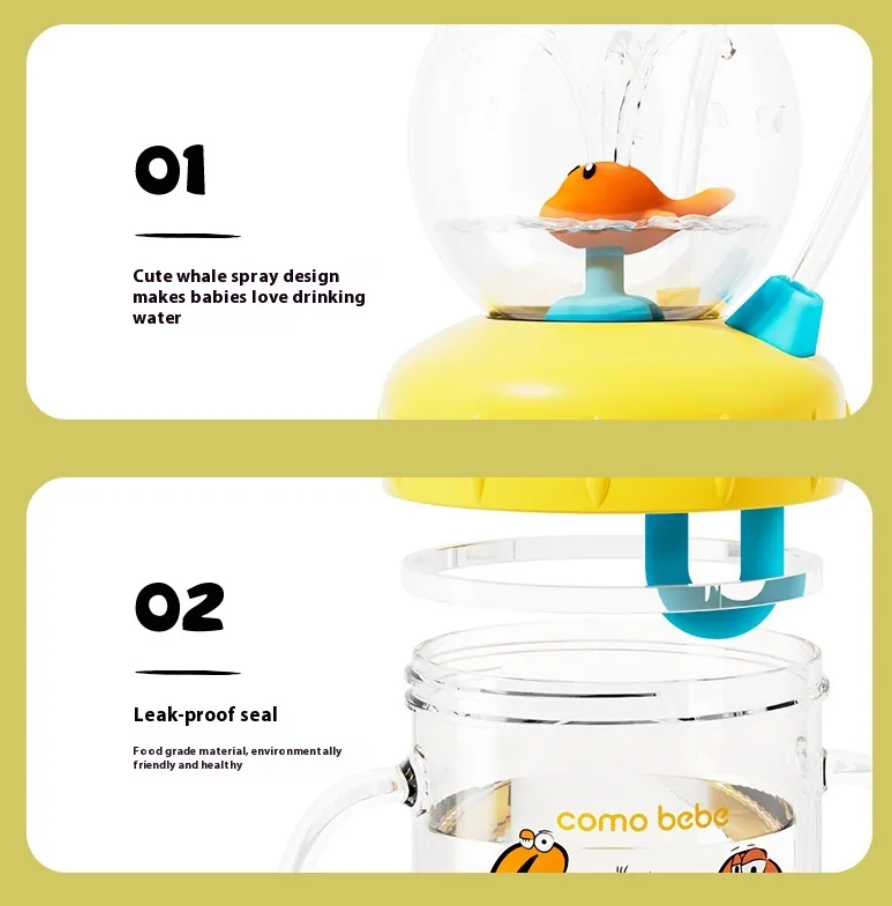 Children's Whale Cartoon Diving Fountain Water Bottle - Tritan Le...