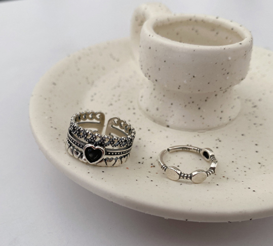 Vintage Heart Three-Layer Ring for Women in Silver