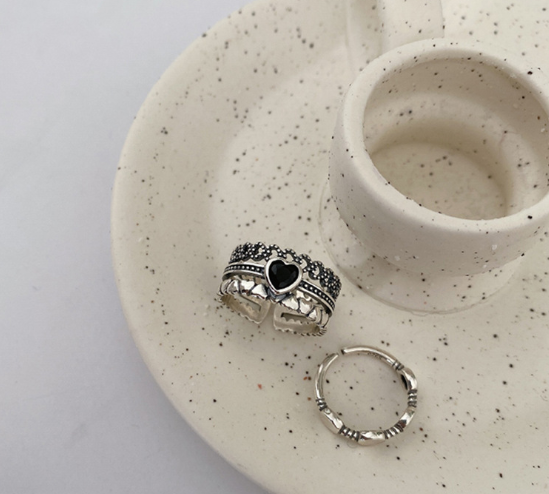 Vintage Heart Three-Layer Ring for Women in Silver