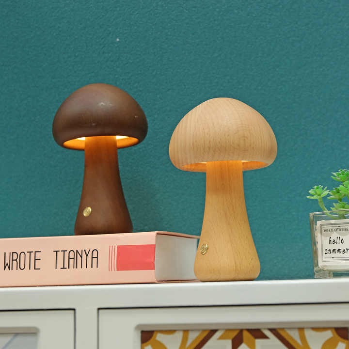 Rechargeable Wooden Mushroom LED Night Light