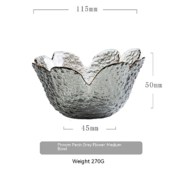 Japanese Hammered Petal Glass Bowl Plate Set