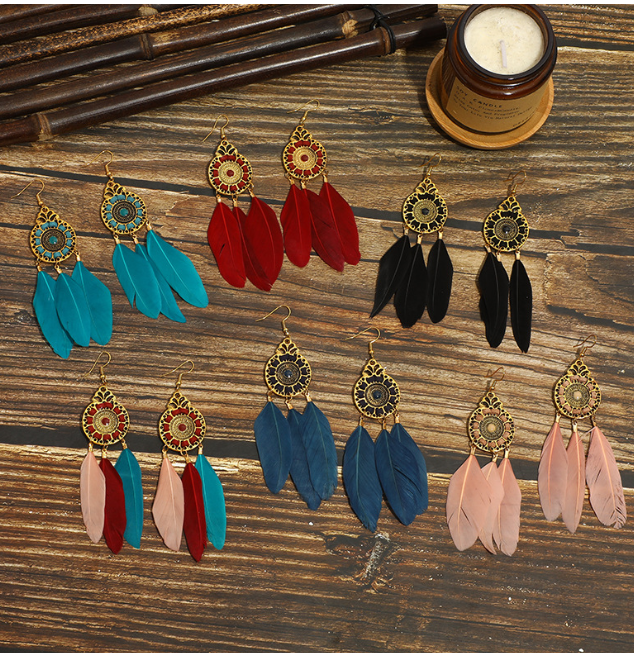 Brown Feather Statement Earrings - Unique Religious Style