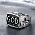 Retro Religious Cross Men's Titanium Steel Ring