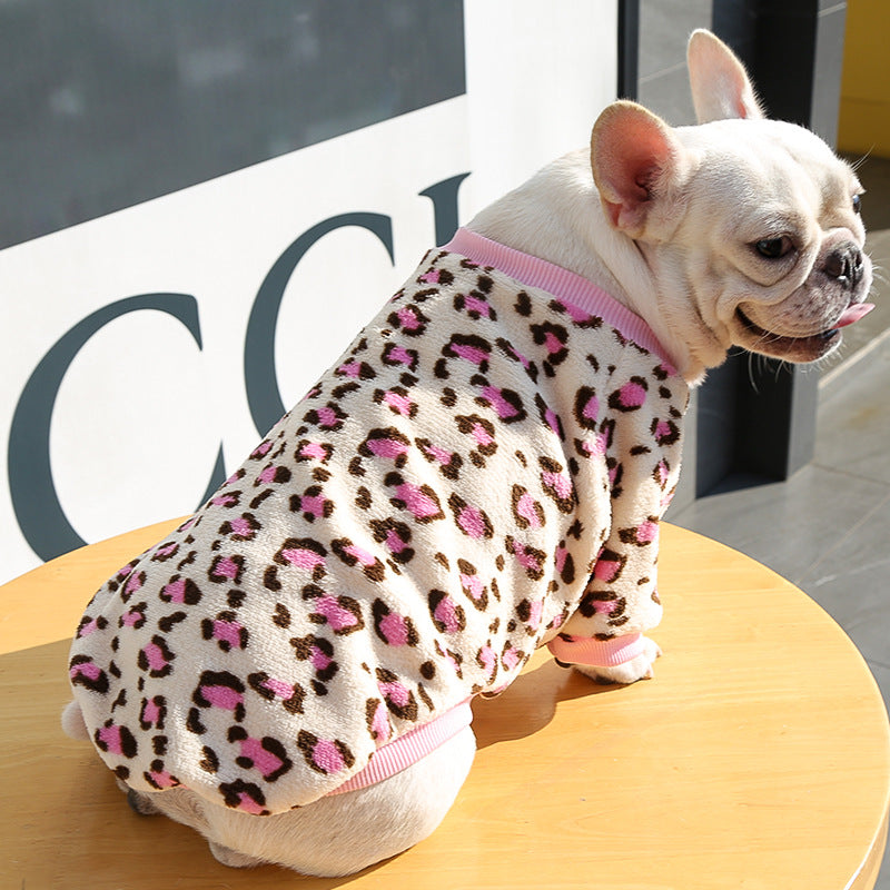 Coral-Fleece Leopard Pajama Jacket for Dogs