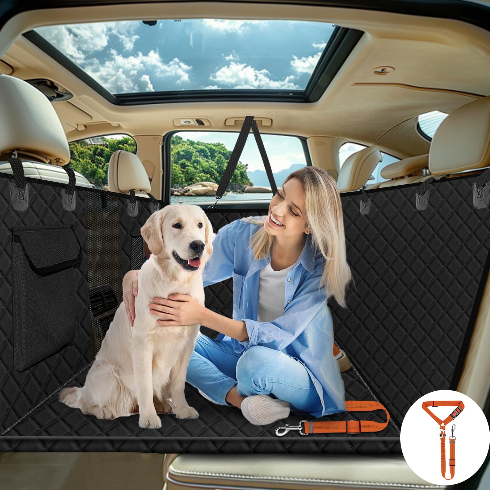Vinstatin Back Seat Extender for Dogs with Hard Bottom Nonslip & Waterproof Dog Car Seat C