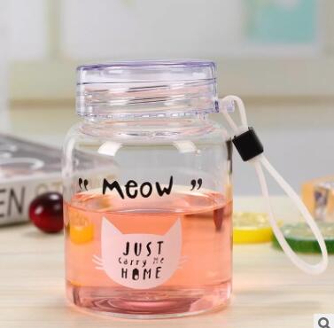 Cute Portable Cat Glass Cup with Strap