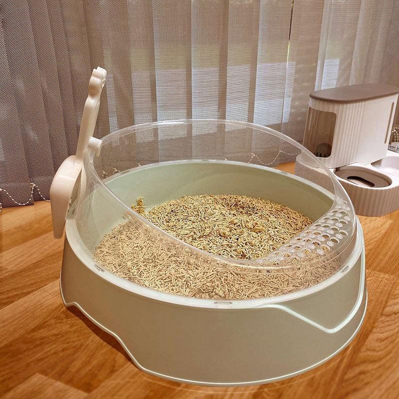 Large Semi-Enclosed Cat Litter Box with Shovel — Easy Clean Covered Cat Toilet
