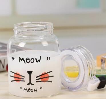 Cute Portable Cat Glass Cup with Strap