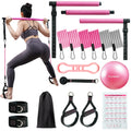 kisnbld Pilates Bar Kit with Resistance Bands Multifunctional Pilates Bar with 3 Set Exerc