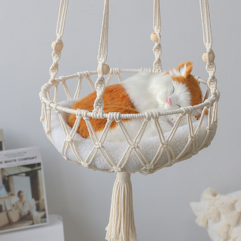 Large White Macrame Cat Hammock