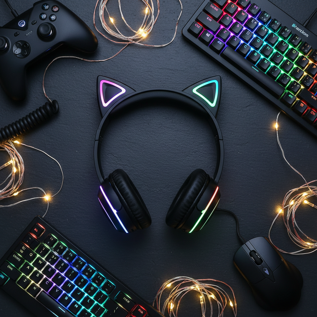 Cat Ear Headphones Flat Lay