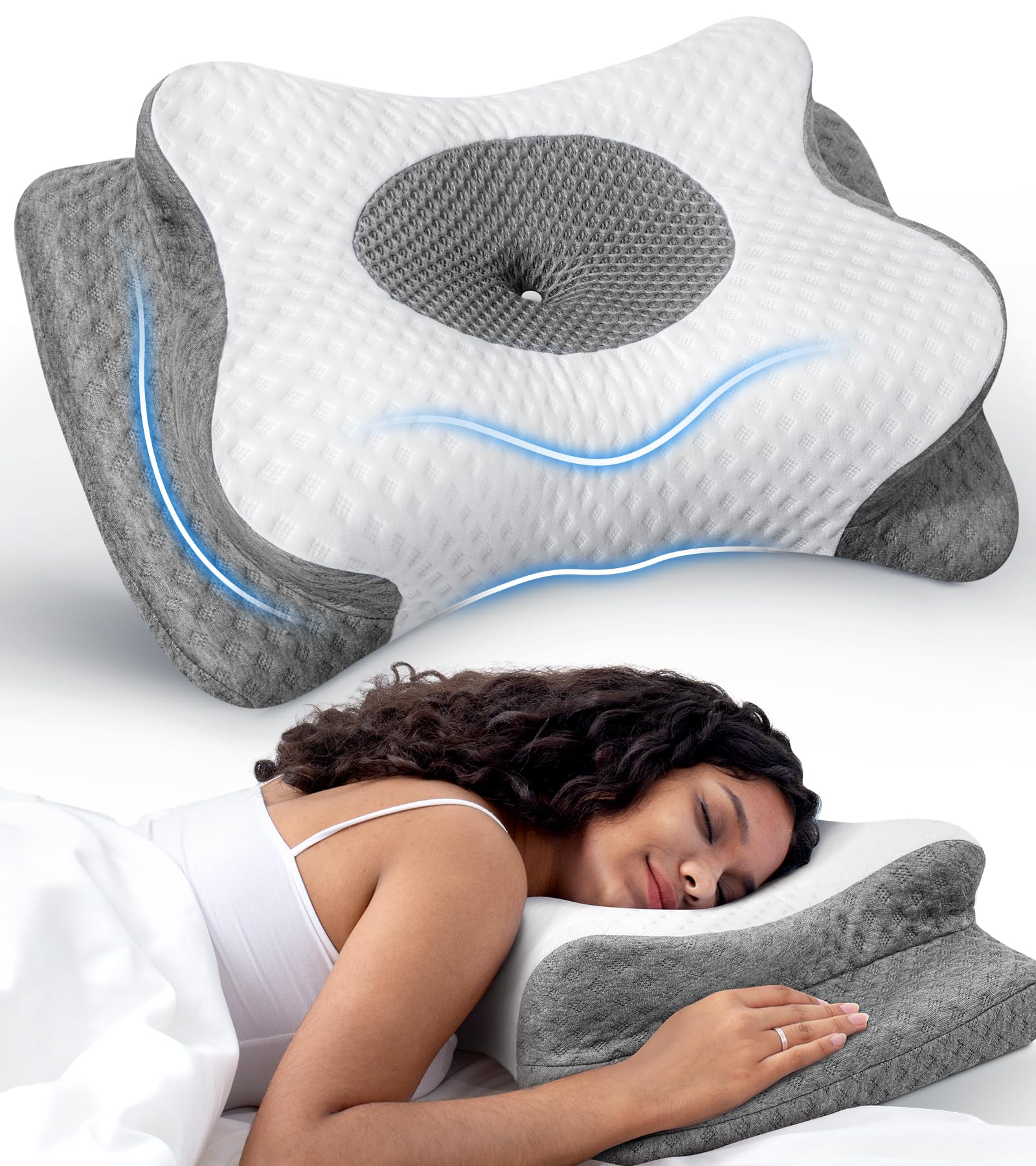 No More Aches Neck Pillow for Pain Relief Adjustable Cervical Pillow for Neck Support with