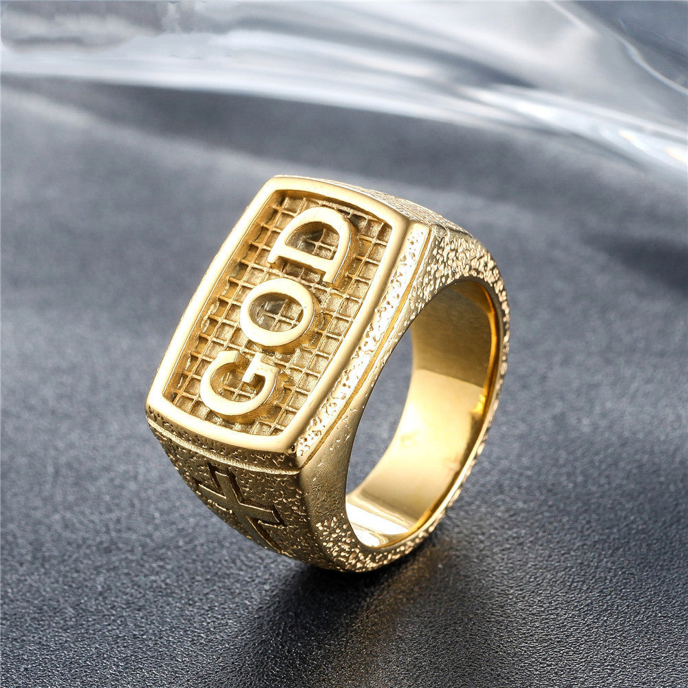retro religious cross men's titanium steel ring