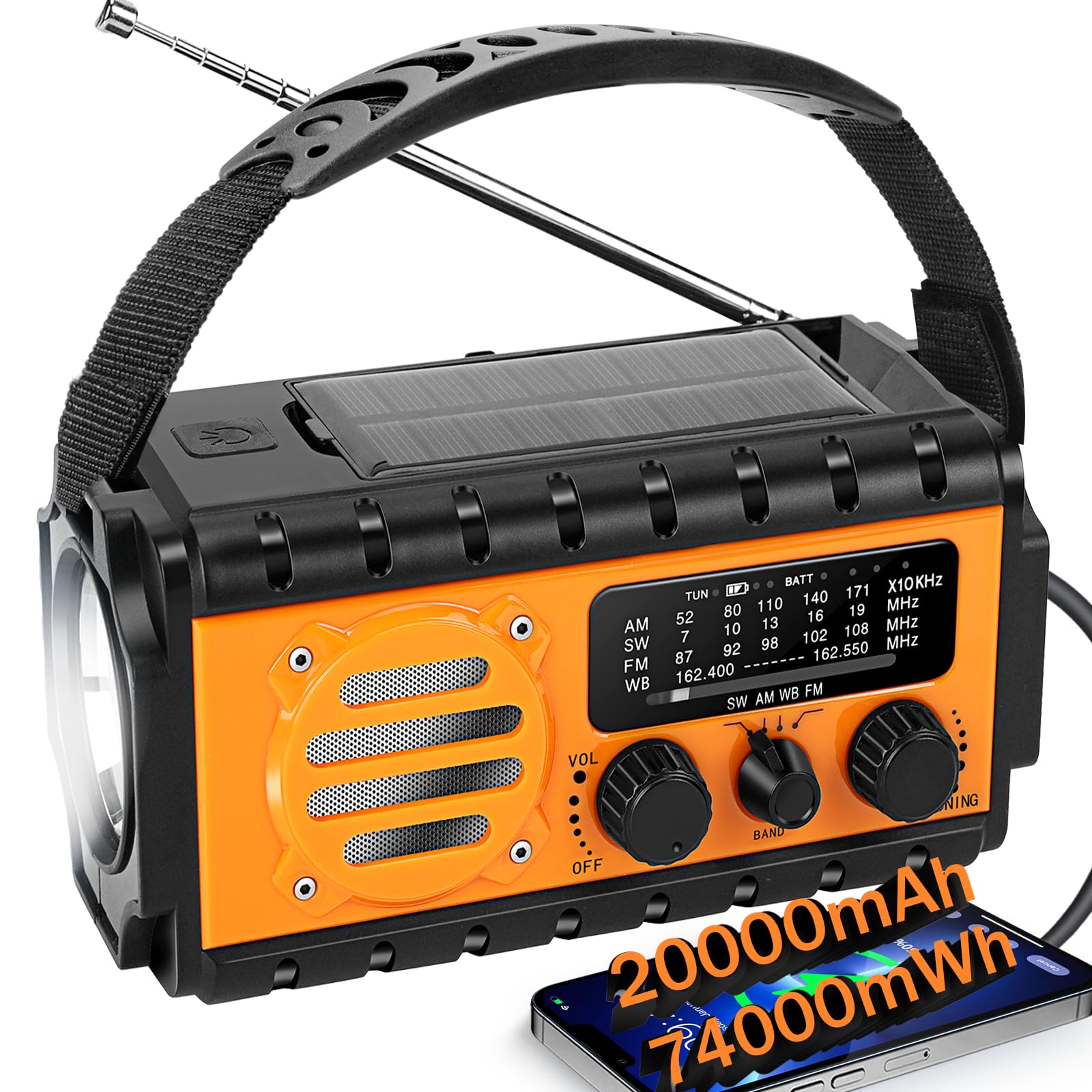 QAUYYW 74000mWh Emergency Radio with NOAA Weather Alert Portable Ha...