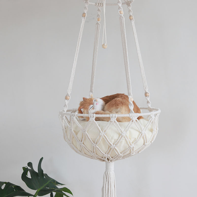 Large White Macrame Cat Hammock