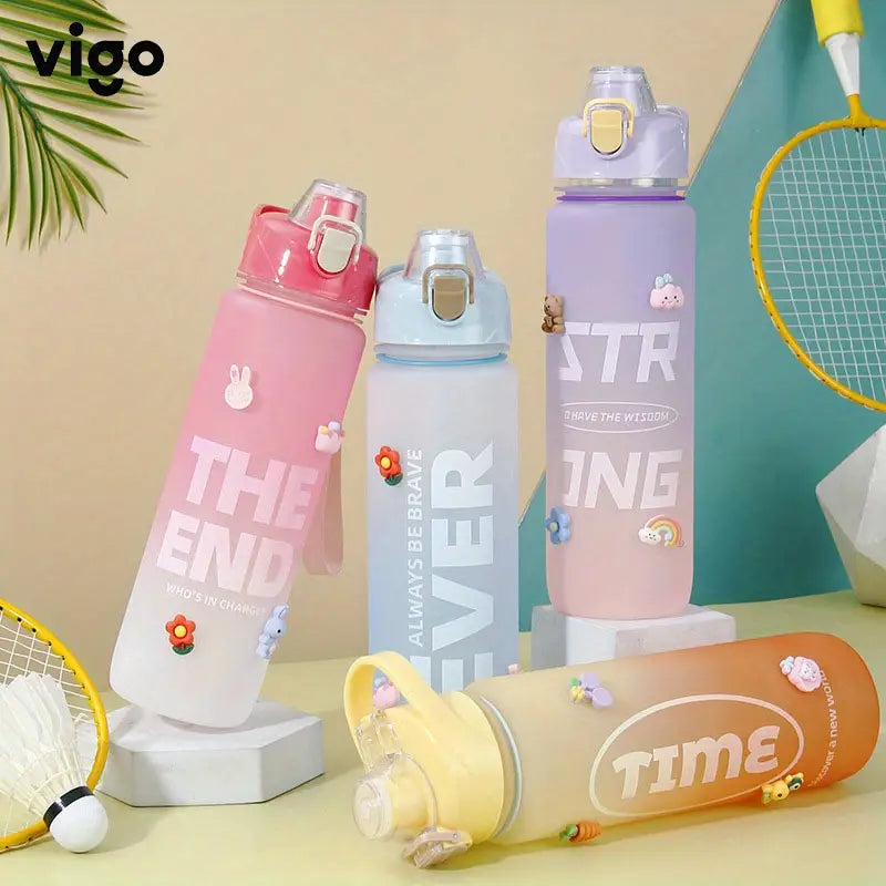 Gradient Color Large Capacity Water Bottle with Straw
