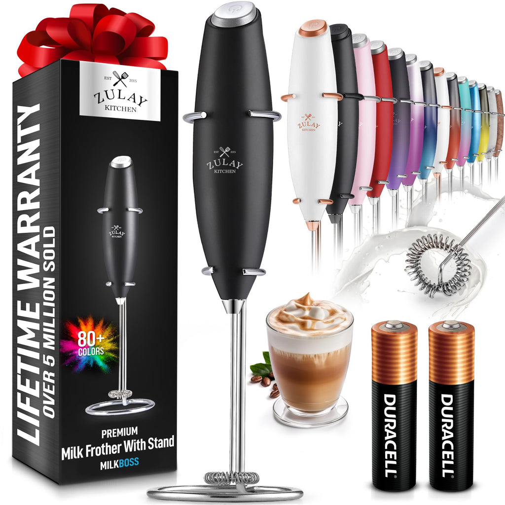 Zulay Kitchen Powerful Milk Frother Wand with 2 Duracell Batteries - Ultra Fast Handheld D