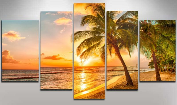 Sunset Diamond Painting - Five-Panel Coconut Trees