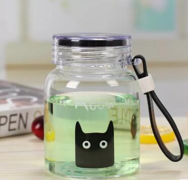 Cute Portable Cat Glass Cup with Strap