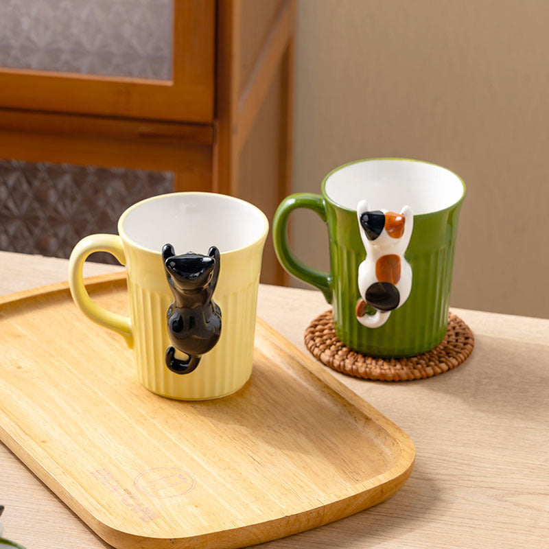 Peeking Cat Ceramic Mug Set with Cute Design (Single)